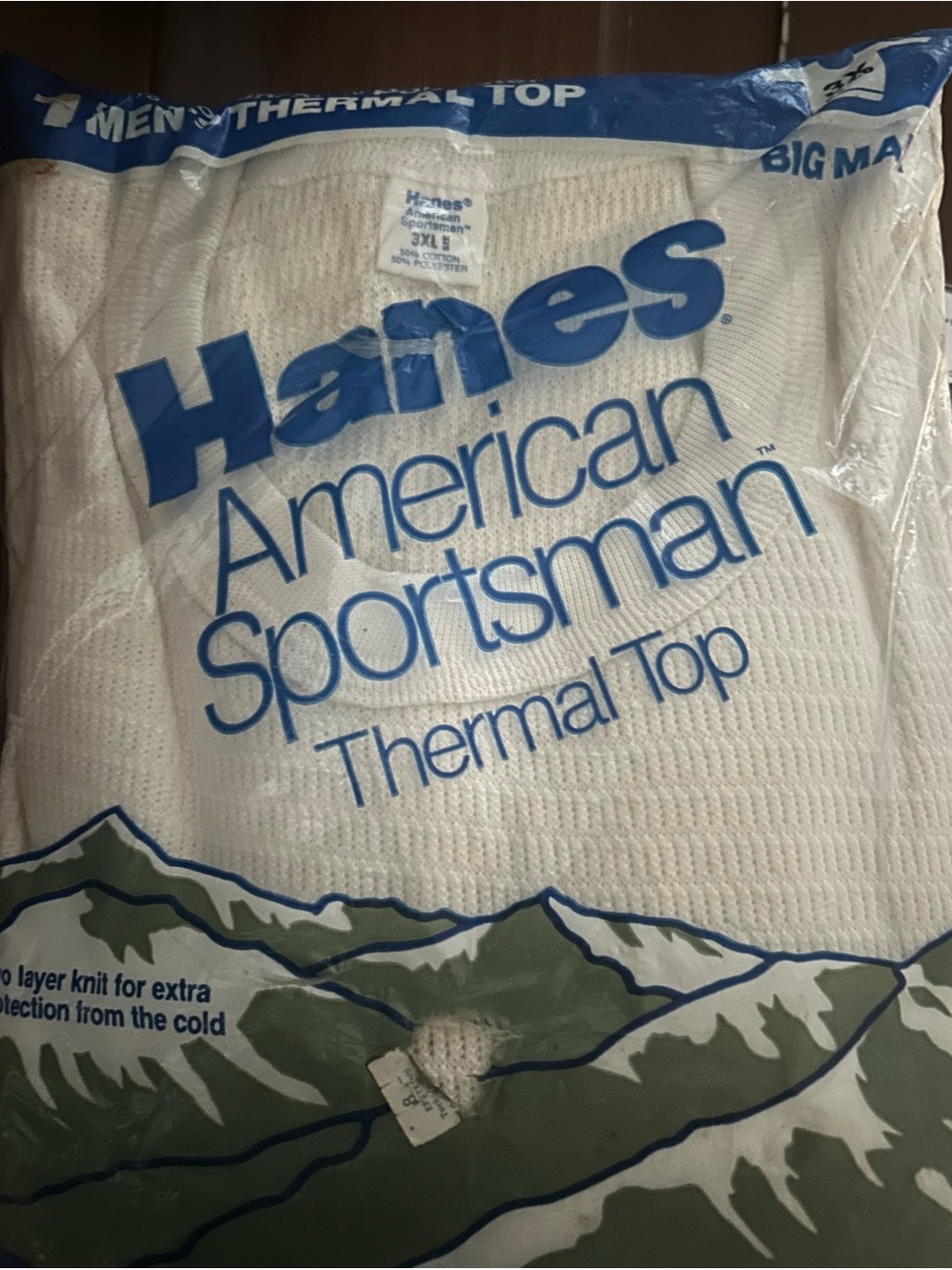 Hanes Two Layer Knit Thermal Top - White with Blue Print